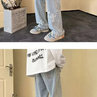 Cross Embroidery Y2k Jeans Mens Straight Denim Pants Casual Vintage Jeans Versatile Fashion Streetwear Spring High Street Pants