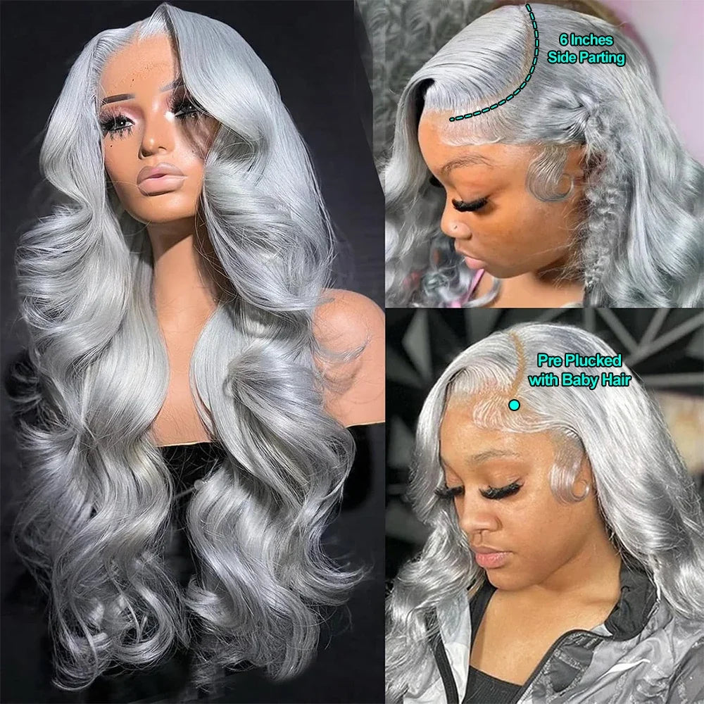 HD Silver Grey 13x6 Lace Frontal Wig 100% Vietnamese Body Wave Wigs Virgin Hair Gray Lace Front Human Hair Wis For Women On Sale