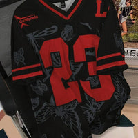 Summer Fashion Butterfly 23 Print TShirt For Women V-Neck Mesh Hole Short Sleeve Sports Football Jersey Y2K Loose Women Clothing