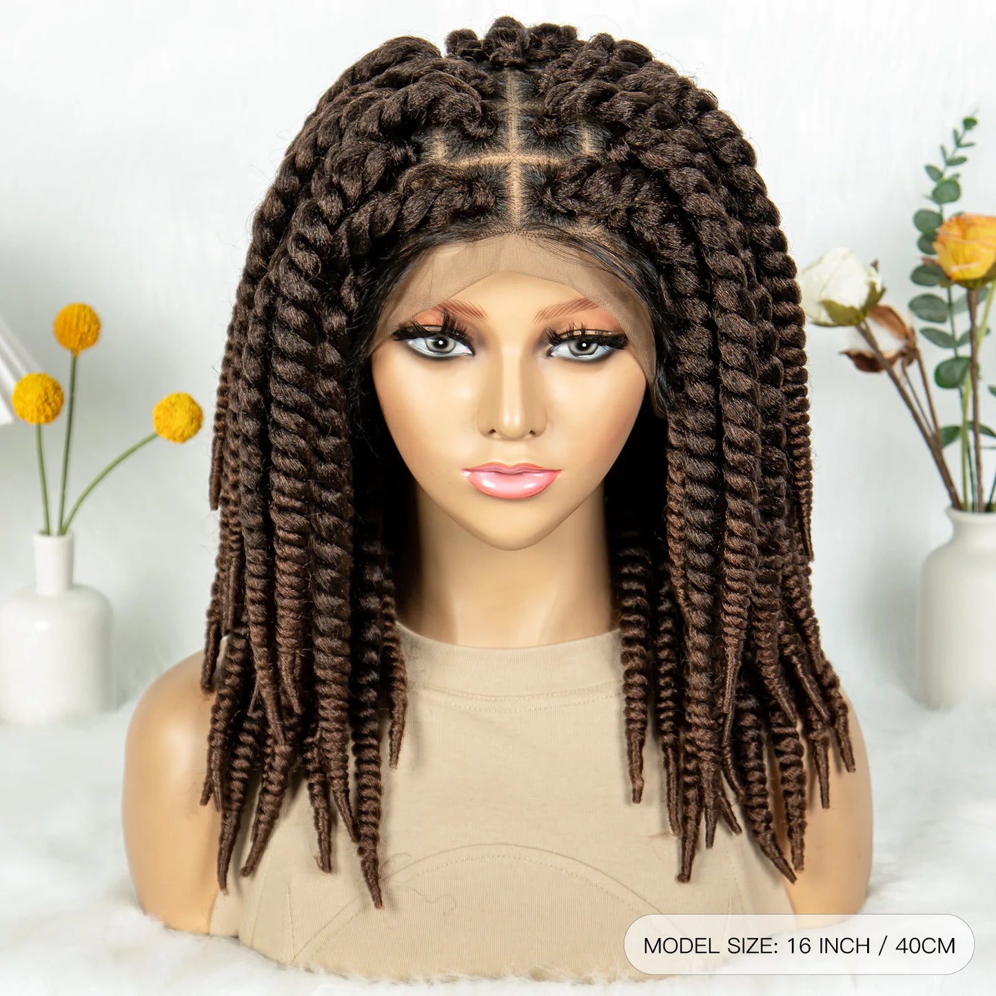 16" Full Lace Twisted Braided Wigs for Black Women Synthetic HD Lace Front Braids Wigs with Baby Hair Natural Lace Braiding Wigs