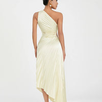 Women Elegant Long Dress Summer Sleeveless One-shoulder Pleated Hollowed Irregular Dress for Cocktail Party Beach Sundress Y2K