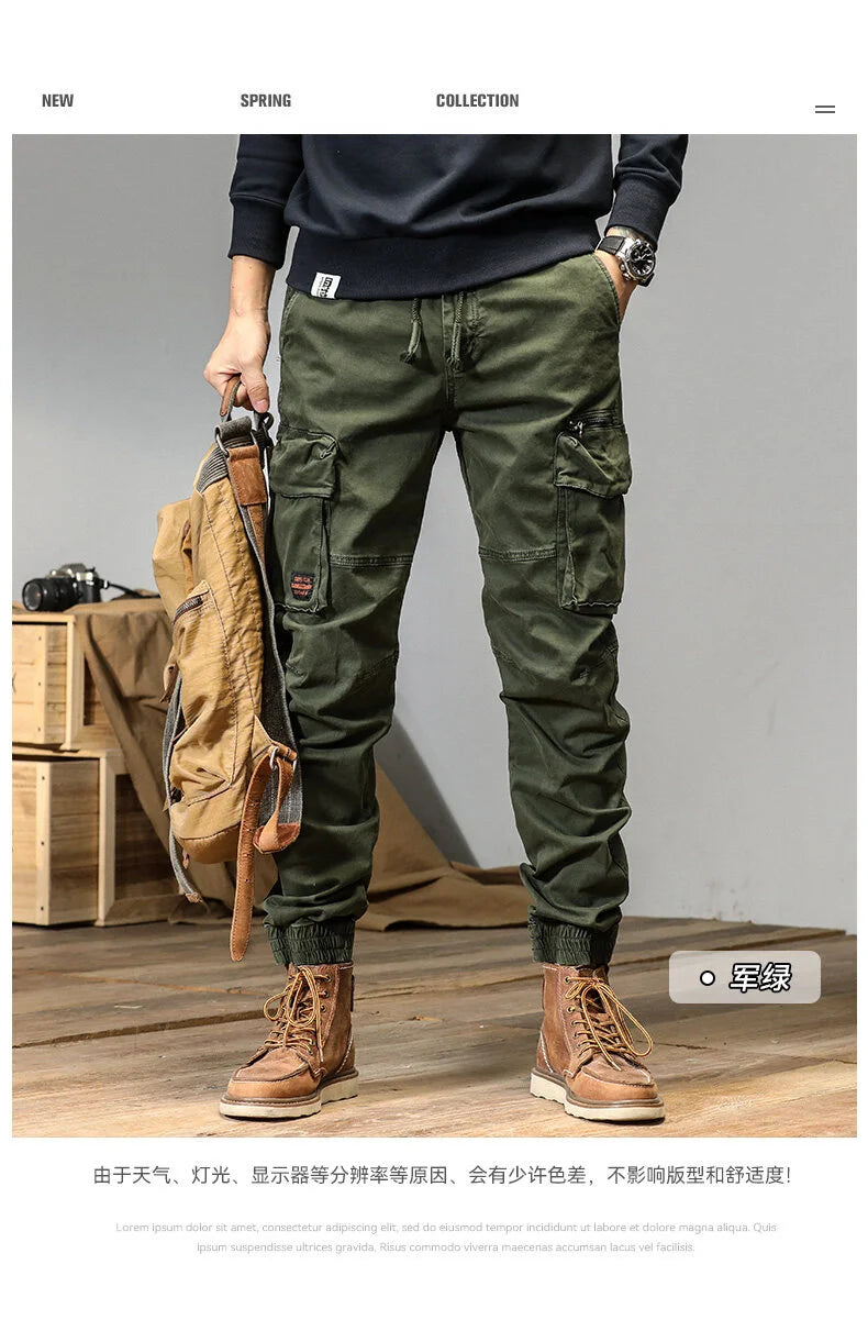 CAAYU Joggers Cargo Pants Mens Casual Y2k Multi-Pocket Male Trousers Sweatpants Streetwear Techwear Military Green Track Pants