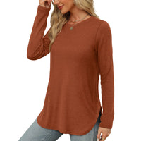 Traf 2024 Mujer Womens Long Sleeve Round Neck Shirts Side Split Basic Loose Tunic Tops Casual Shirts Ropa De Mujer Fashion