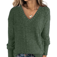 Women's Long Sleeve V-Neck T-Shirt Pit Stripe Milled Fashion Temperament Top