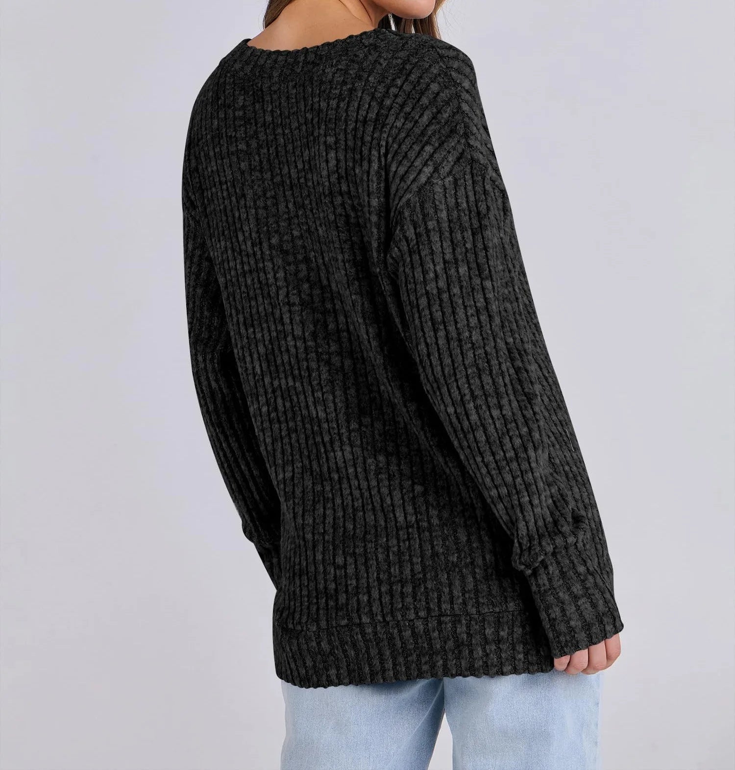 Women's Long Sleeve V-Neck T-Shirt Pit Stripe Milled Fashion Temperament Top