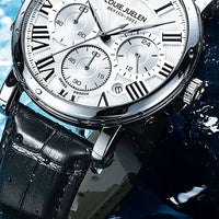 Fashion Mens Watches Top Brand Luxury Genuine Leather Strap Quartz Men's Watch Business Casual Date Chronograph Watch Men