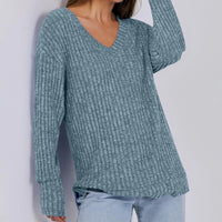 Women's Long Sleeve V-Neck T-Shirt Pit Stripe Milled Fashion Temperament Top