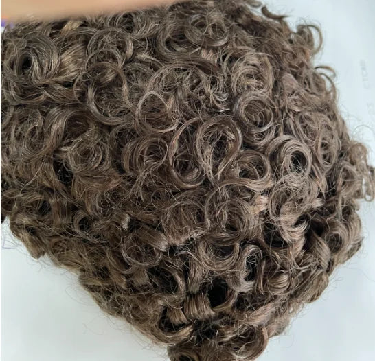 Q6  Swiss Lace Front&Pu Natural Hairline 1B40 1B65 Gray Black Men Toupee 24mm Curly Male Wigs Ash Blonde Human Hair Prosthesi