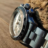 Vakuy Men's 38MM Quartz Watch Sweep Seconds Jinggong VK63A Chronograph Vintage Panda Di Men's Watch