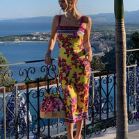 CNYISHE Flower Prints Camisoles Fashion Sheath Sexy Club Hot Girl Women Dresses Colorful Trendy Elegant Lady Female Bodycon