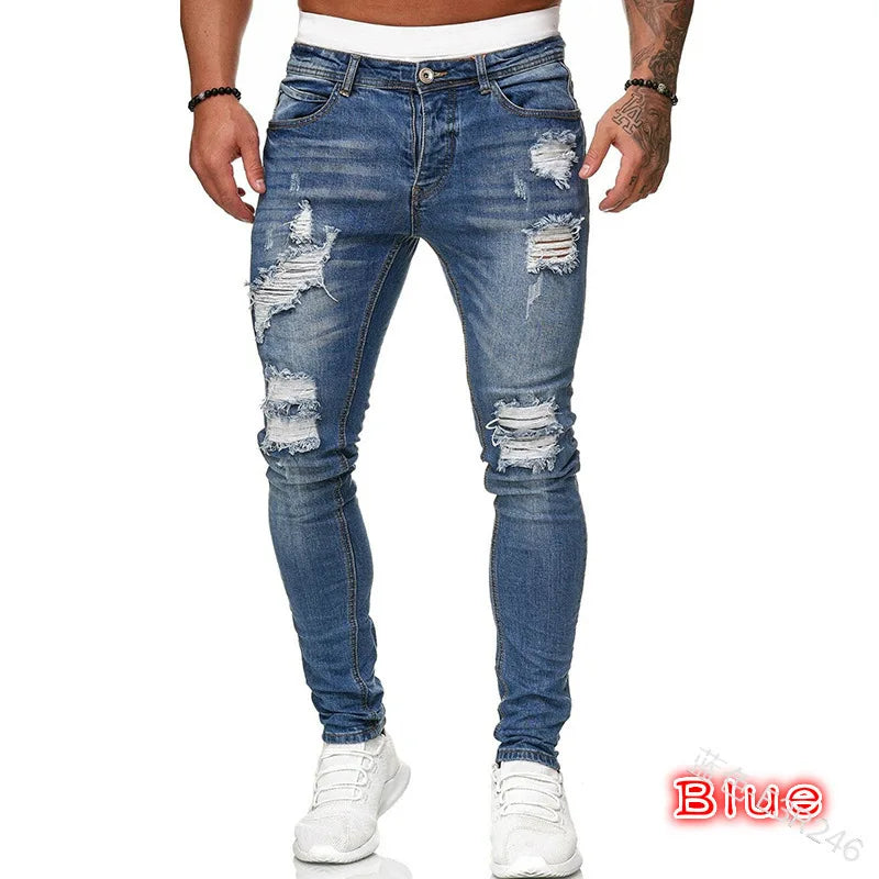 2024 Men Jeans Solid Pockets Stretch Denim Straight Pants Spring Summer Business Casual Trousers Daily Streetwear Men's Clothing