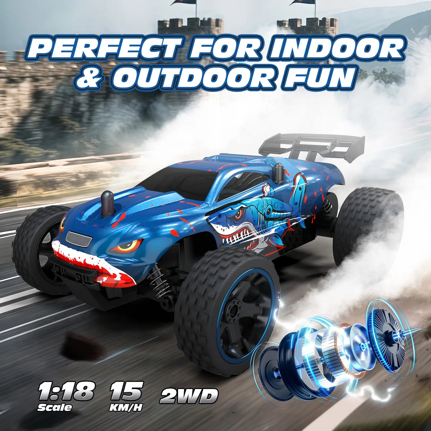 RC Cars Remote Control Car for Kids, 1:18 Scale 20 KM/H 2WD Offroad Buggy, 2.4GHz RC Racing Car with USB-C Easy Charging