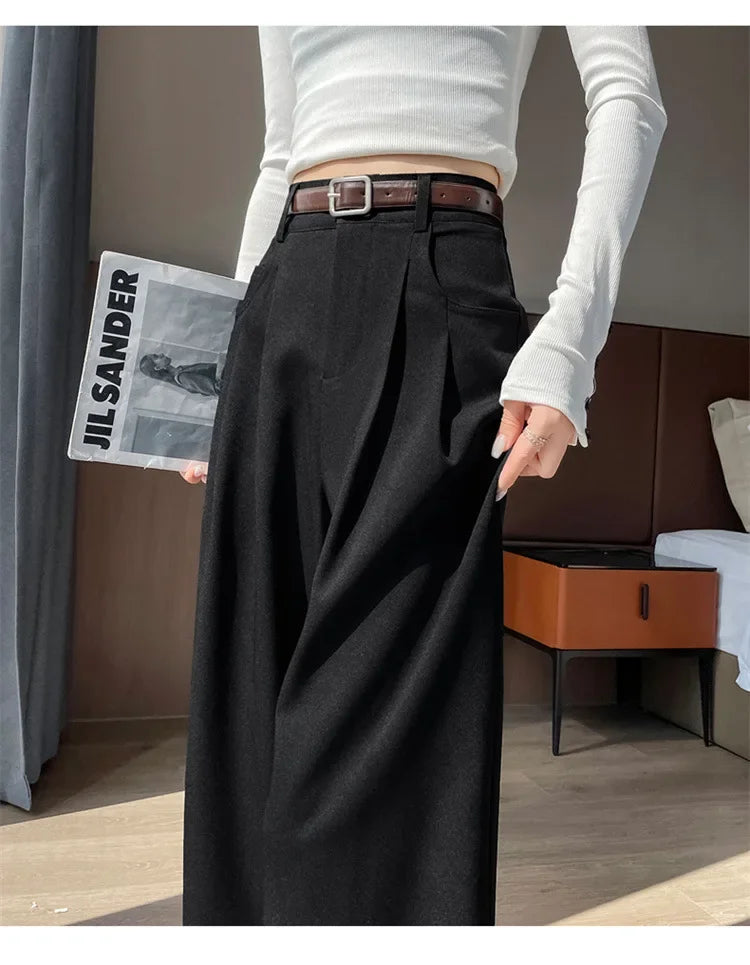 High Waist Slim Fit Straight Leg Suit Pants Wide Leg Casual Trousers Women's Autumn New Arrival Red Color Business Office Wear