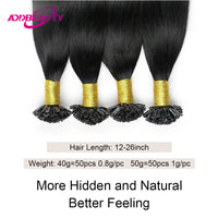 Straight Nail U Tip Fusion Human Hair Extension Keratin Capsule Brazilian Human Remy Hair Extensions 0.8g/1g/pc 50g Natural Hair