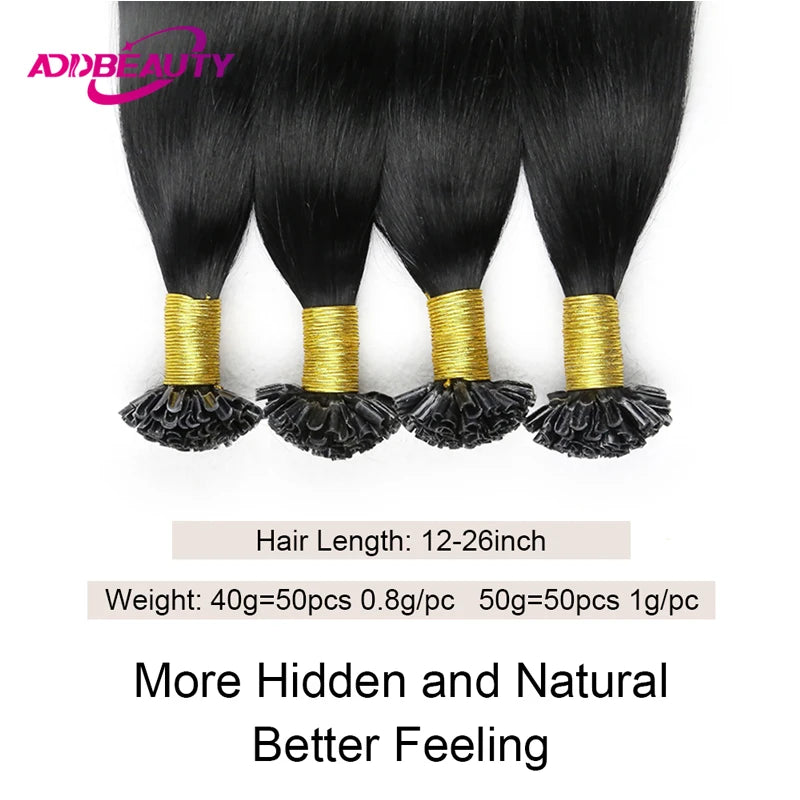 Straight Nail U Tip Fusion Human Hair Extension Keratin Capsule Brazilian Human Remy Hair Extensions 0.8g/1g/pc 50g Natural Hair