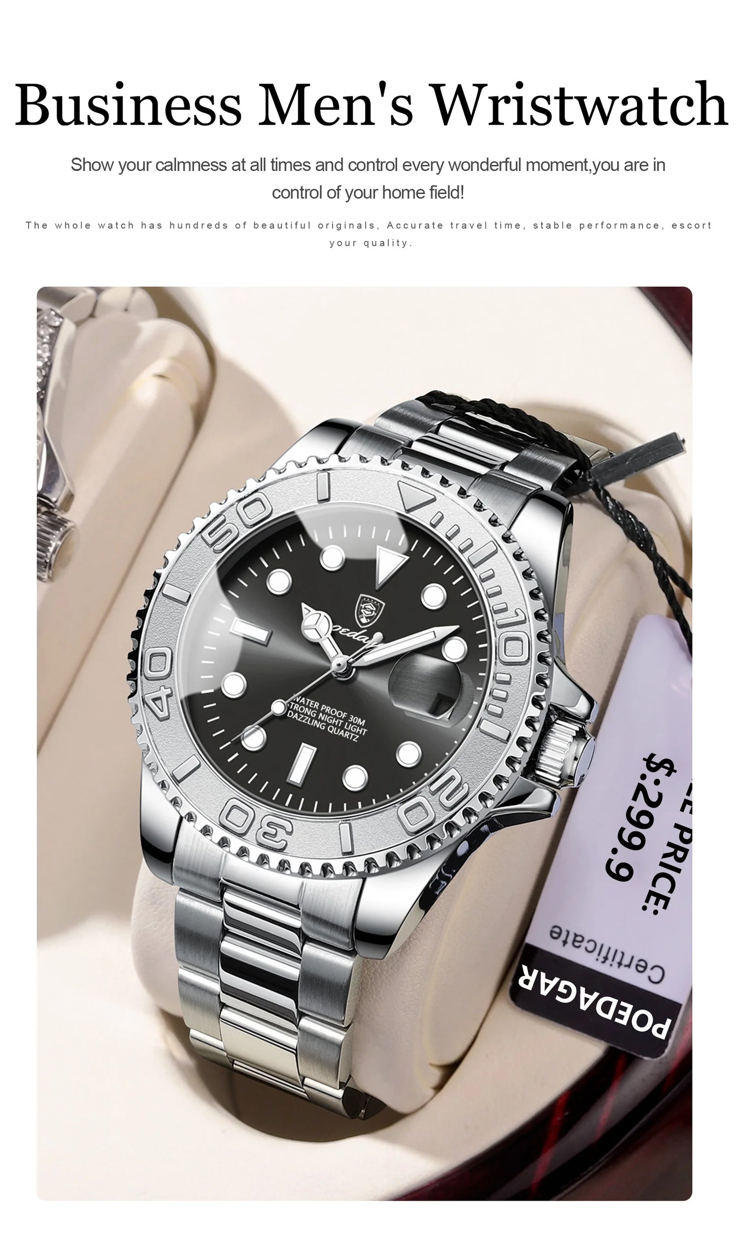 POEDAGAR Business Luxury Man Watch Luminous Waterproof Date Stainless Steel Men Watch High Quality Military Men's Quartz Watches