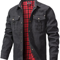 Men's Jackets Spring Flannel Lined Shirt Coat Shacket Casual Snap Button Overshirt Western Cowboy Style High Quality Top US Size