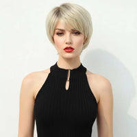 MSIWIGS Women's Short Pix Cut Blonde Straight Wig Natural Synthetic For White Lady Daily Wear High Tempreture Fiber