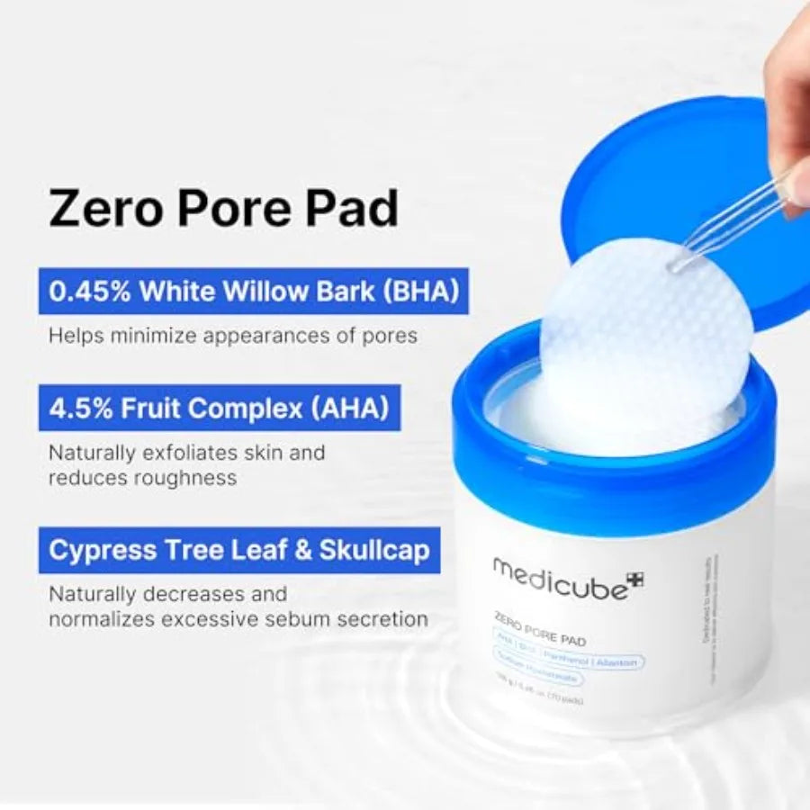 Medicube Zero Pore Pads 2.0 DualTextured Facial Toner Pads for Exfoliation and Pore Care with 4.5 AHA Lactic Acid 0.45 BHA Sali