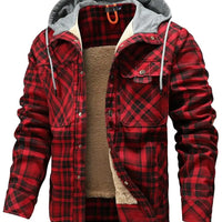 Men's Jackets Winter Hooded Warm Coat Casual Thicken Plaid Work Flannel Snap Sherpa Lined Fleece Clothing US Size