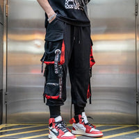 Cool Black Hip Hop Cargo Pants Gothic High Srteet Sweatpants With Pockets Korean High Wast Casual Outwear Pants Men Streetwear