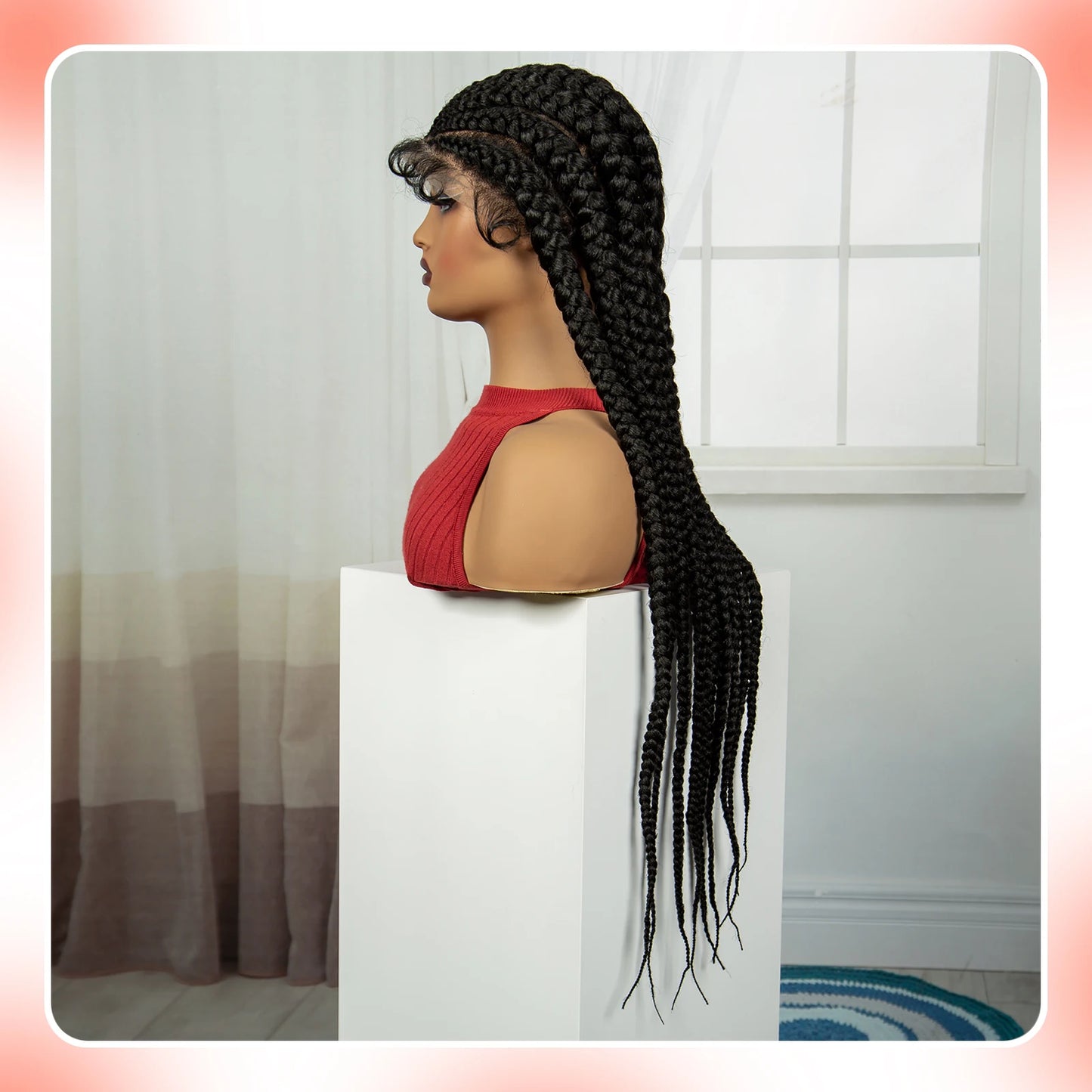32INCH Cornrow Braided Wigs Synthetic Full Lace Braids Wig with Baby Hair Lace Frontal Knotless Braided Lace Wig for Black Women