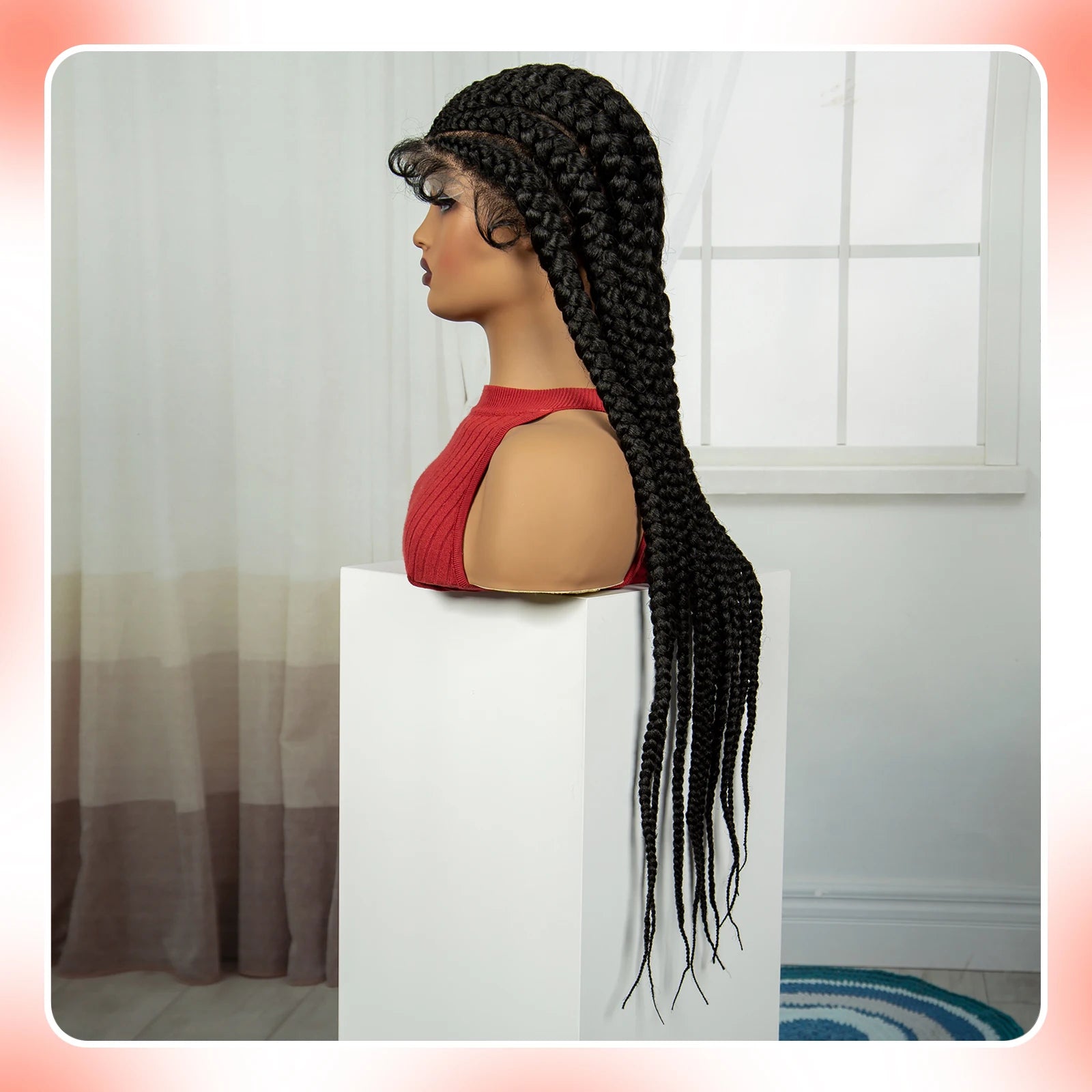32INCH Cornrow Braided Wigs Synthetic Full Lace Braids Wig with Baby Hair Lace Frontal Knotless Braided Lace Wig for Black Women