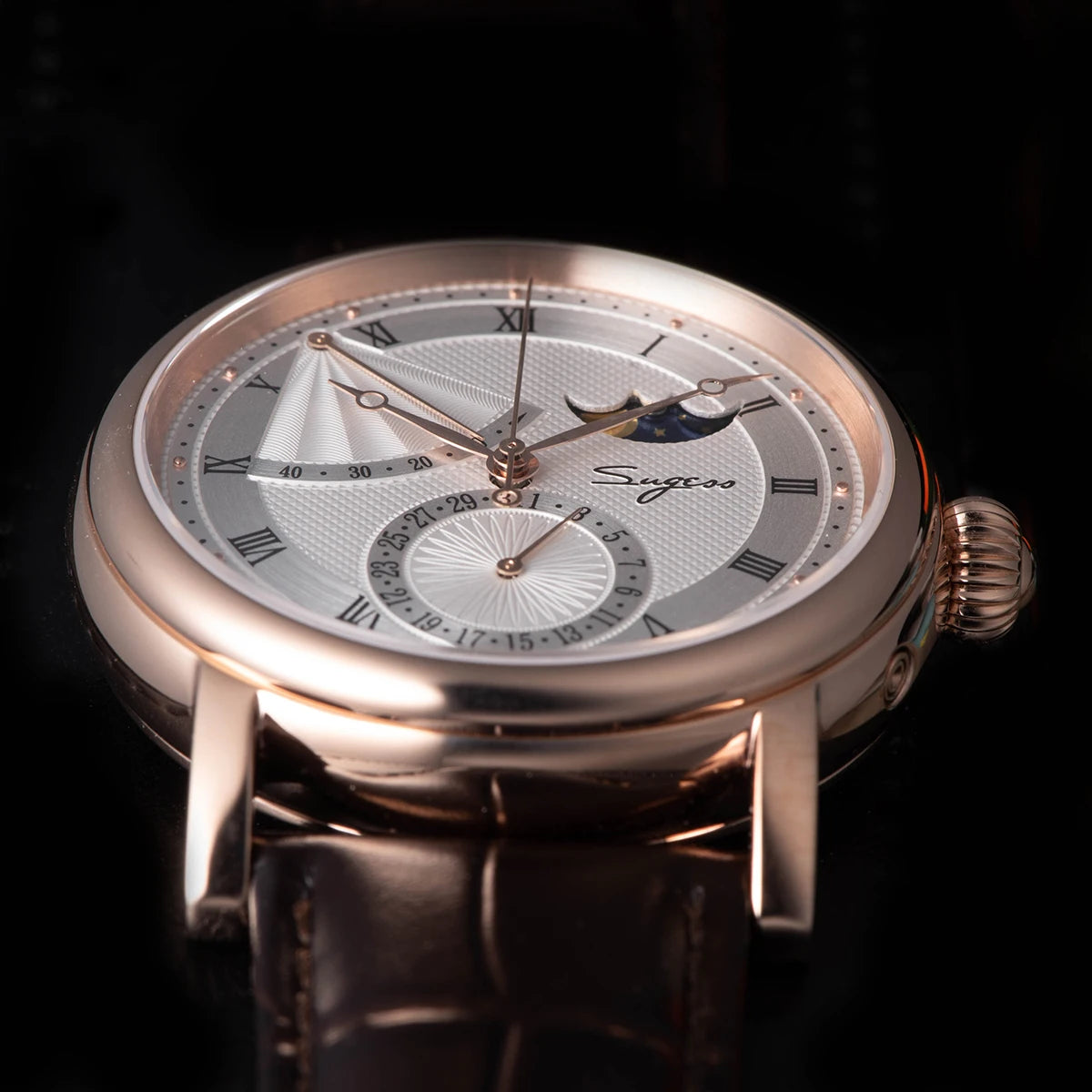 Sugess Men Watch Automatic Mechanical Original 2153 Movement Moon Phase Power Reserved Water Resistant Wristwatches Sapphire New