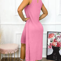 Dresses for Women 2023 Summer Fashion Keyhole Neck Sleeveless Cutout O-Ring Decor Slit Asymmetrical Casual Dress Clothing