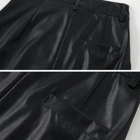 High Waist Wide Leg PU Leather Pants Women's Suit Casual Floor Length Trousers Autumn Winter New Style Loose Fit Long Pants