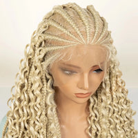 20inch Synthetic Cornrow Braided Wigs Half Braids Half Bohemian Wig 613# for Black Women Knotless Fashion Wig Sytlish