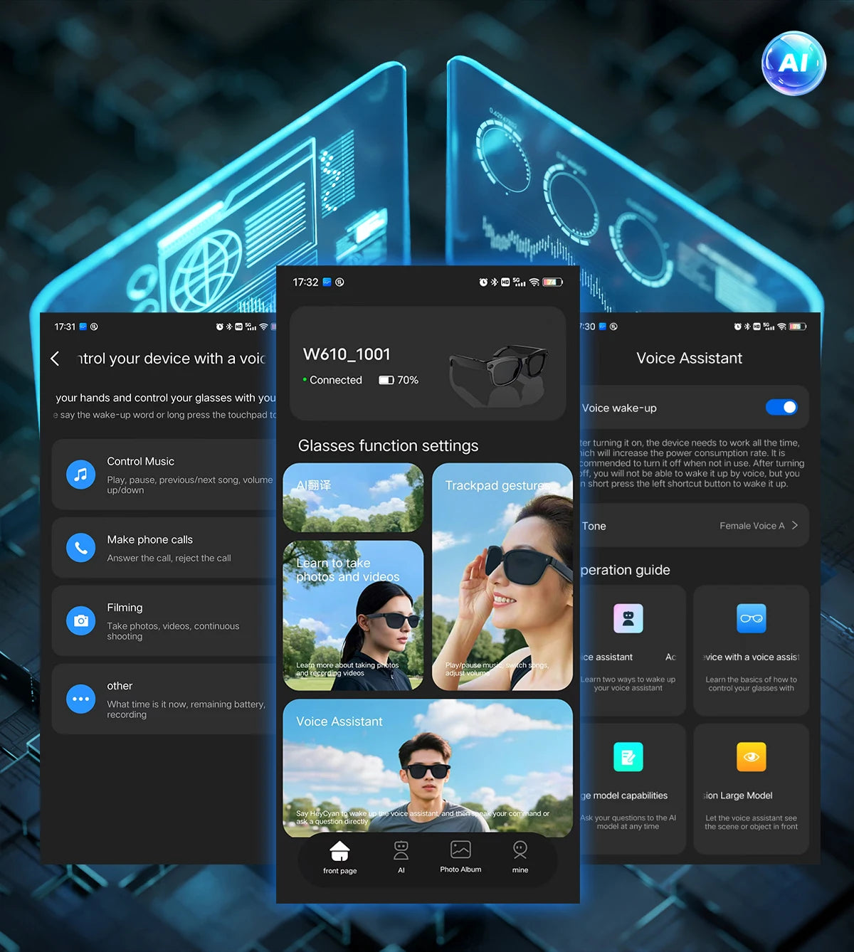 Smart Glasses 8 Million Pixels Recording Videos AI Photo Recognition Answer Translation 270mAh IP65 Waterproof Bluetooth Glasses