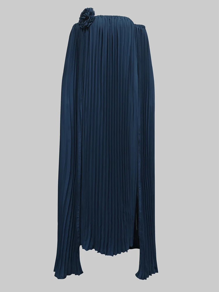 Beautyblue Women's Evening Dresses Elegant Maxi Dresses Loose Gauze Pleated Solid Color Tiered Off-The-Shoulder New Female Robe