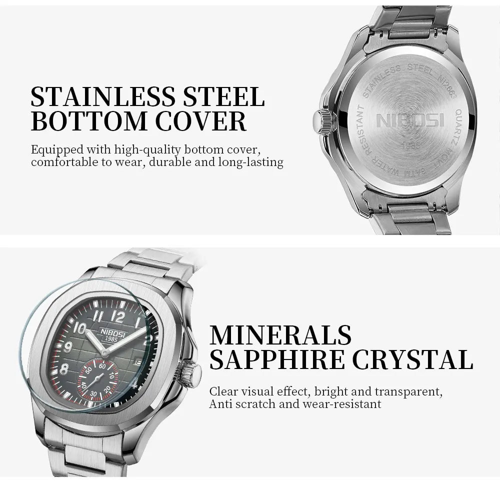 NIBOSI Brand Luxury Mens Watch Waterproof Luminous Digital Design Quartz Watch Casual Belt Date Watches For Men reloj hombre