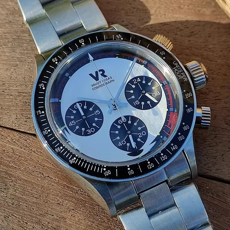 Vakuy Men's 38MM Quartz Watch Sweep Seconds Jinggong VK63A Chronograph Vintage Panda Di Men's Watch