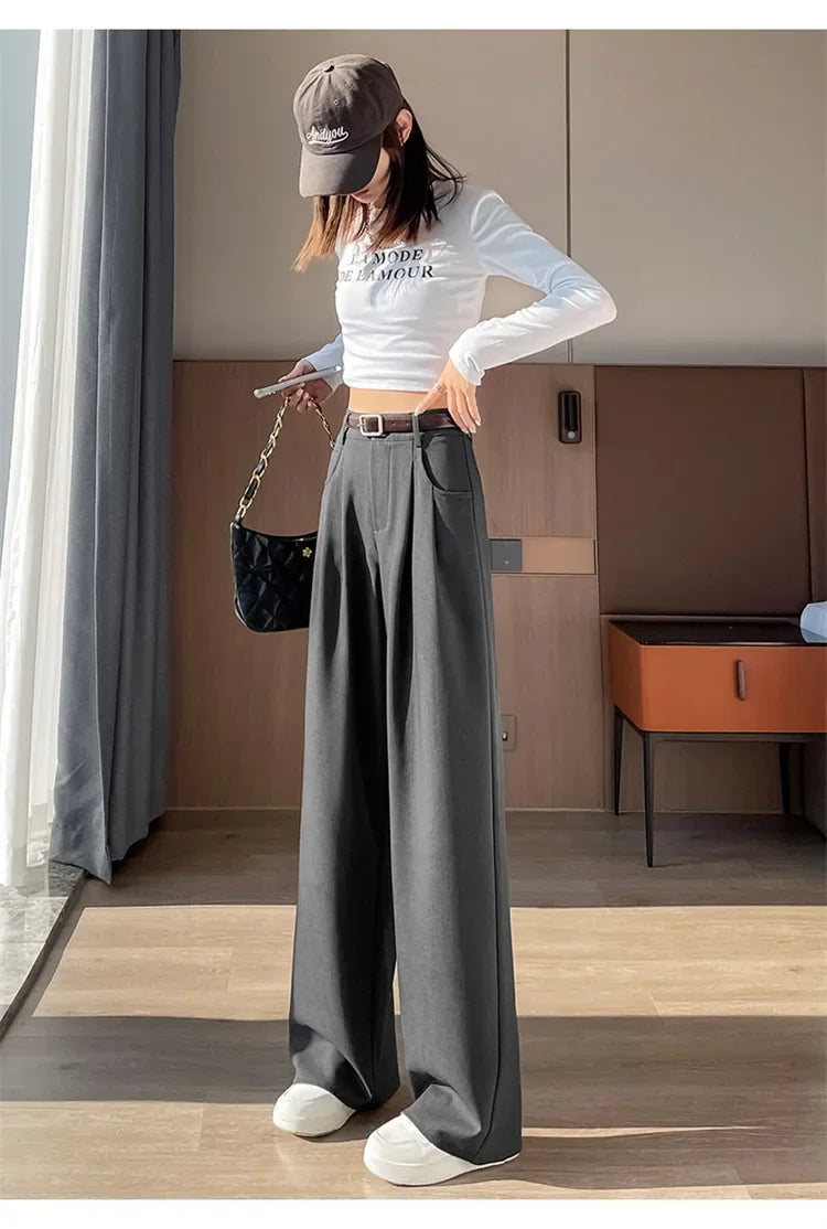 High Waist Slim Fit Straight Leg Suit Pants Wide Leg Casual Trousers Women's Autumn New Arrival Red Color Business Office Wear