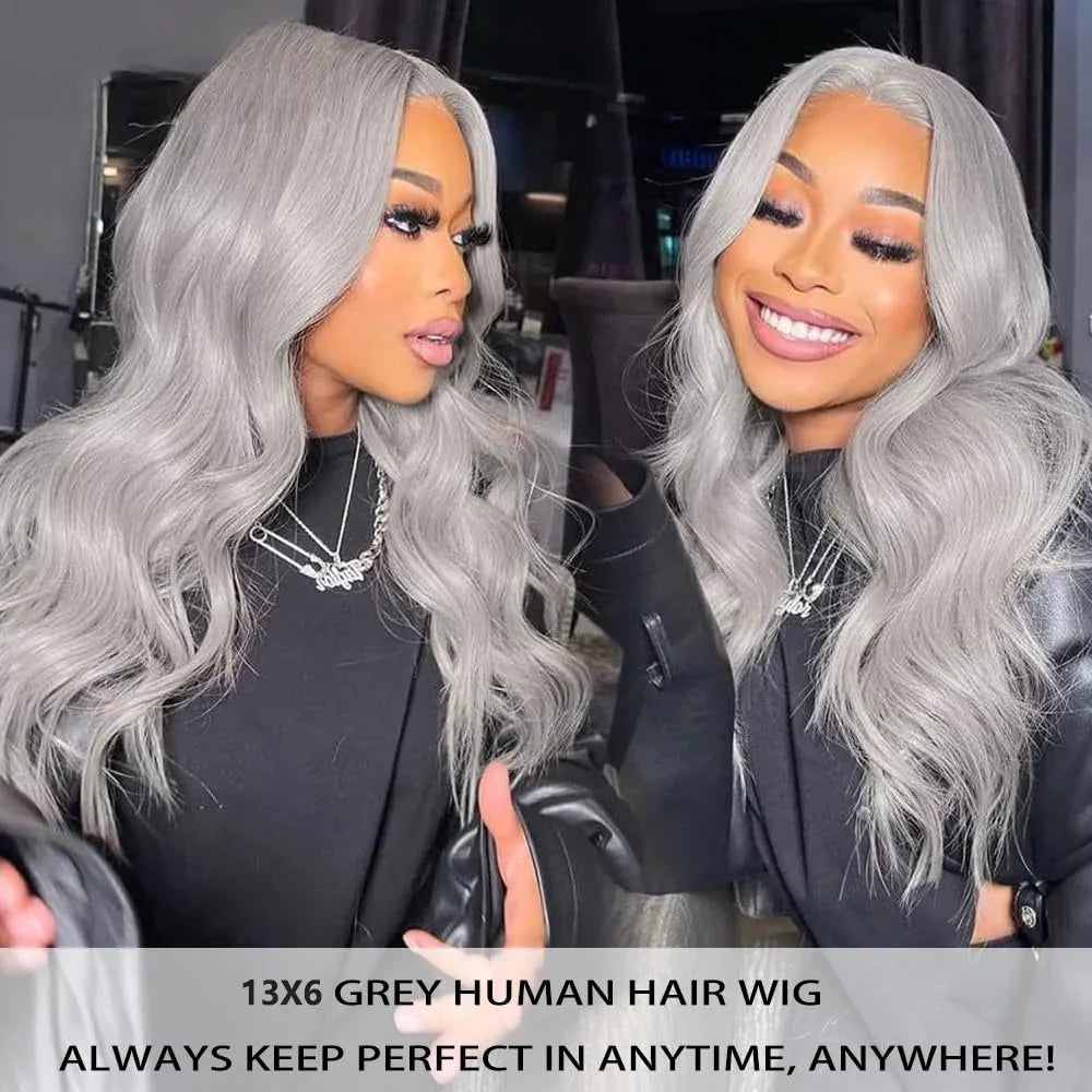 HD Silver Grey 13x6 Lace Frontal Wig 100% Vietnamese Body Wave Wigs Virgin Hair Gray Lace Front Human Hair Wis For Women On Sale