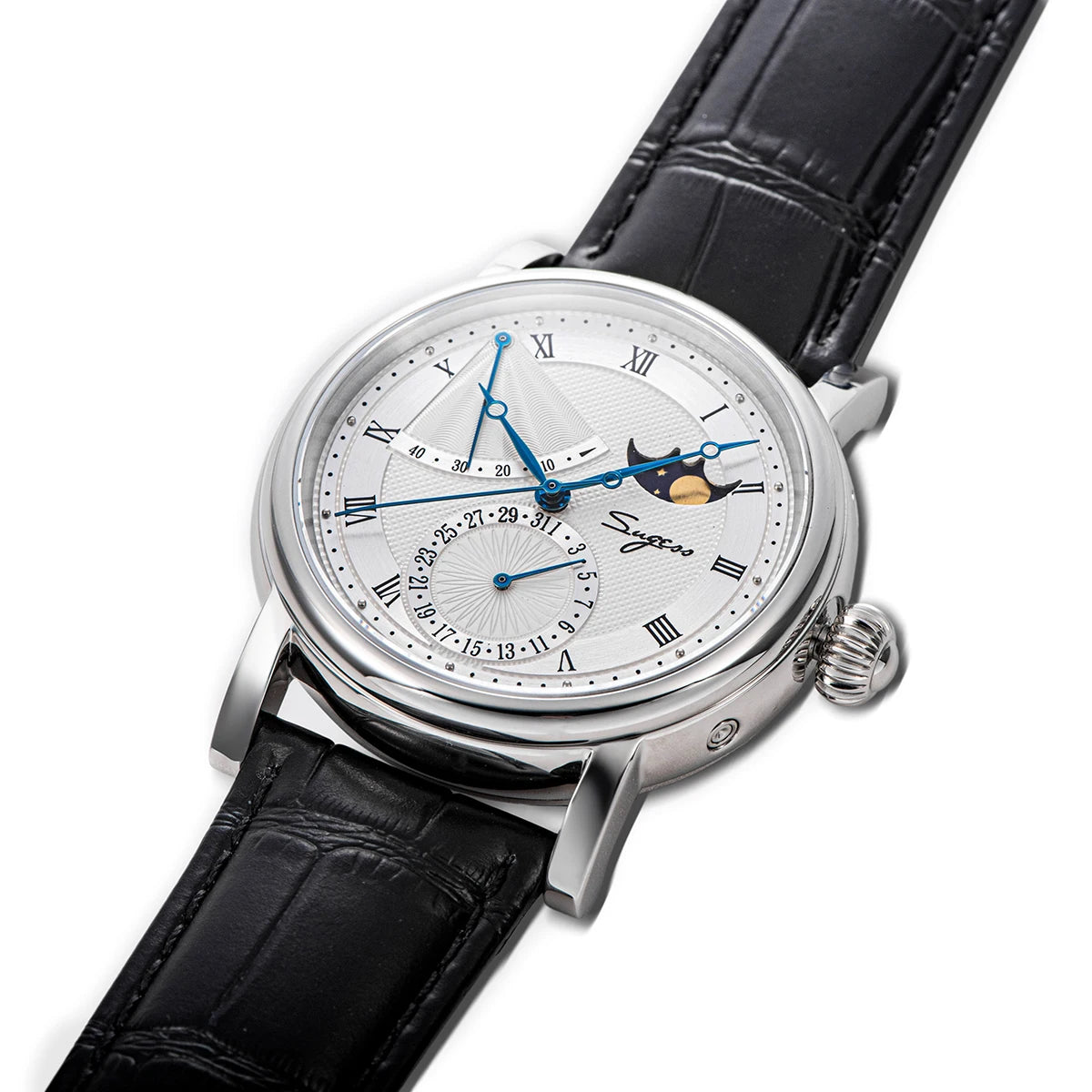 Sugess Men Watch Automatic Mechanical Original 2153 Movement Moon Phase Power Reserved Water Resistant Wristwatches Sapphire New