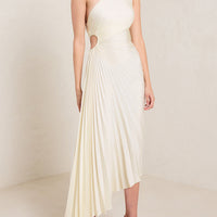 Women Elegant Long Dress Summer Sleeveless One-shoulder Pleated Hollowed Irregular Dress for Cocktail Party Beach Sundress Y2K