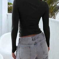 Women's Long Sleeve Tops Casual Scoop Neck Ribbed Knit Slim Fitted Basic Tee Shirts Trendy Spring Outfits