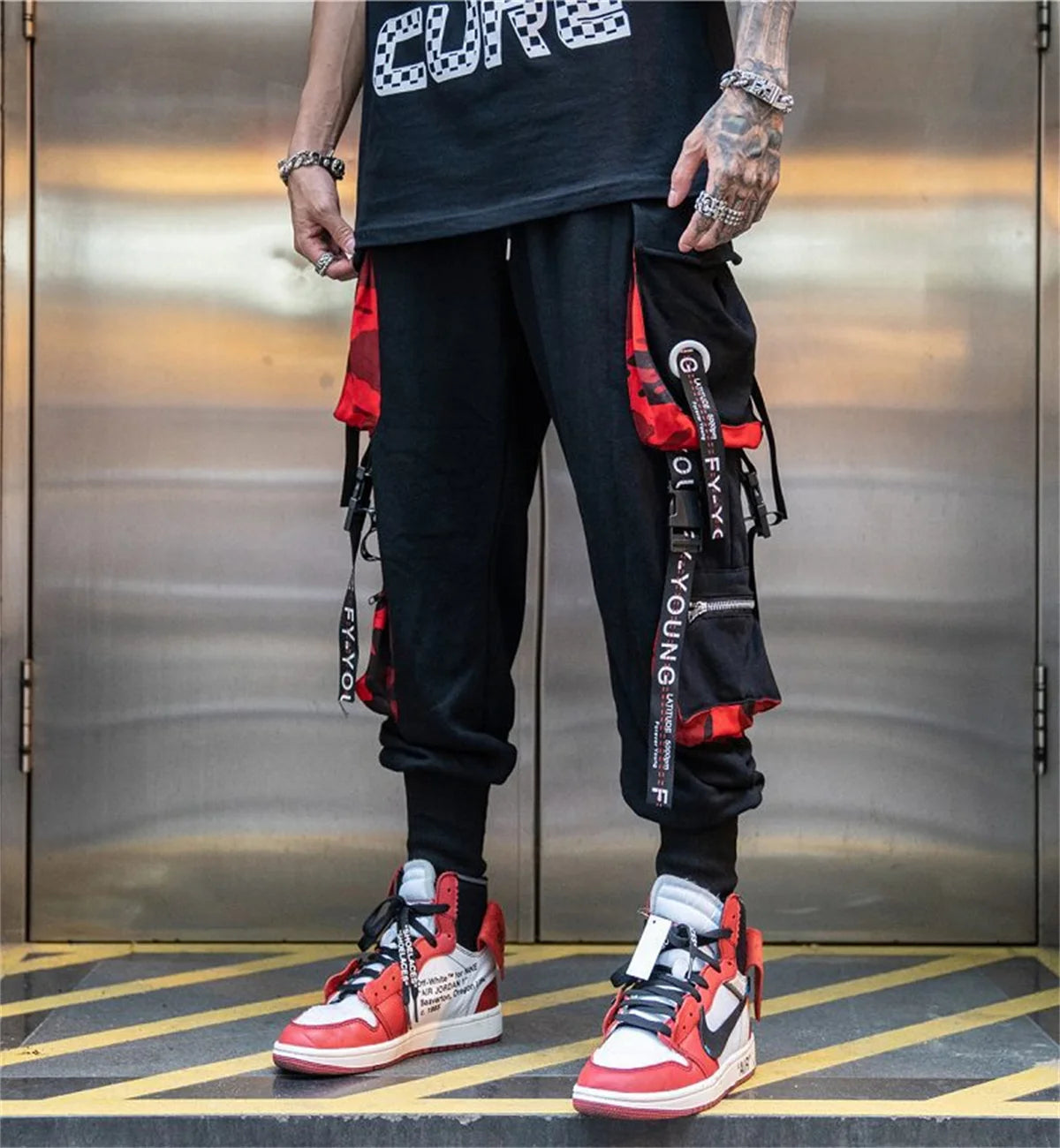 Cool Black Hip Hop Cargo Pants Gothic High Srteet Sweatpants With Pockets Korean High Wast Casual Outwear Pants Men Streetwear