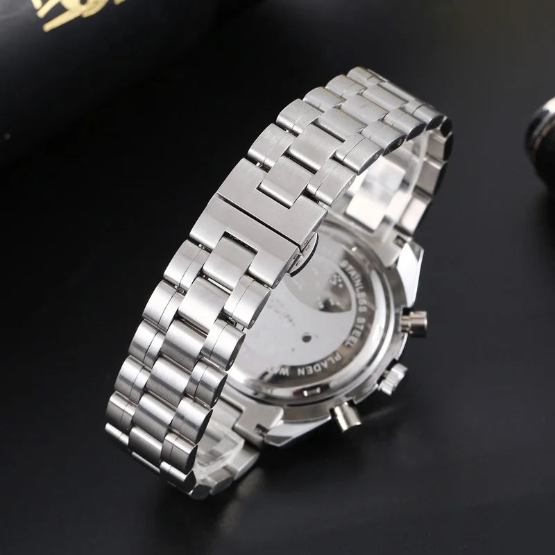 PLADEN New Arrival Luxury Watch For Men Fashion Stainless Steel Chronograph Quartz Wristwatch Business Sport Waterproof Watches