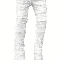 Y2k hip-hop style fringed jeans, men's casual street style stretch jeans