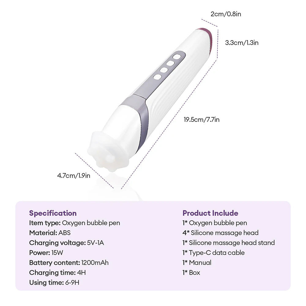 New CO2 Oxygen Bubble Pen 5 Gear Vibration Oxygen Bubble Beauty Tool Deep Cleansing Pores Exfoliate LED Photon Skin Care Machine