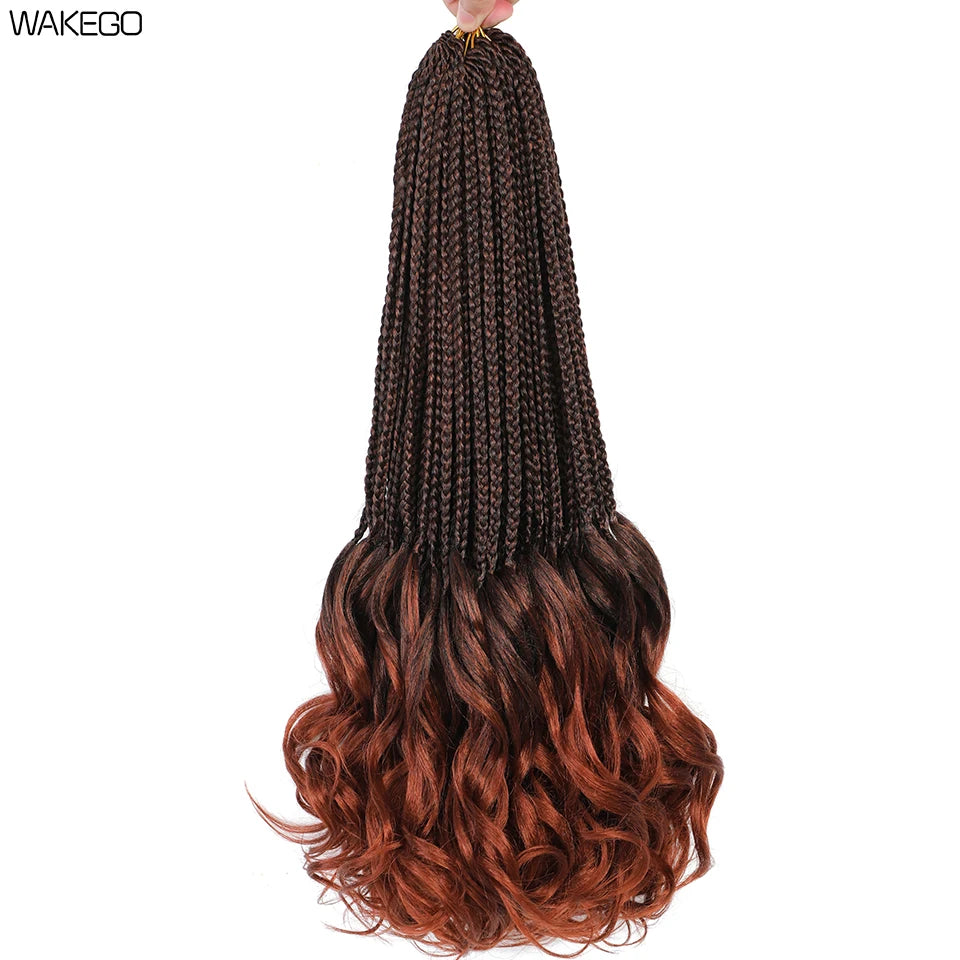 14 18 24 Inch French Curl Box Braids Crochet Hair Ombre Brown to Blonde Prelooped Synthetic French Curls Braiding Hair for Women