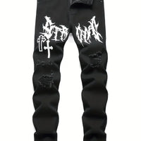 Men's street paint printed jeans and jeans