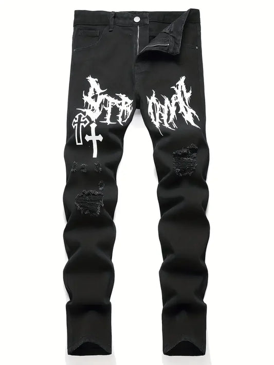 Men's street paint printed jeans and jeans