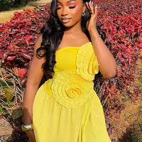 Joskaa 2025 Summer Women 3D Flower Decorate Strapless Pleated Irregular Hem Mini Dress Holiday Beachwear Party Clubwear S-XXL