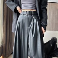 High Waist Wide Leg PU Leather Pants Women's Suit Casual Floor Length Trousers Autumn Winter New Style Loose Fit Long Pants
