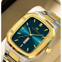 2025 New Men Watch Week Quartz Movement Square Stainless Steel Clock Gold Black Waterproof Luxury Brand Waterproof Sports Watch